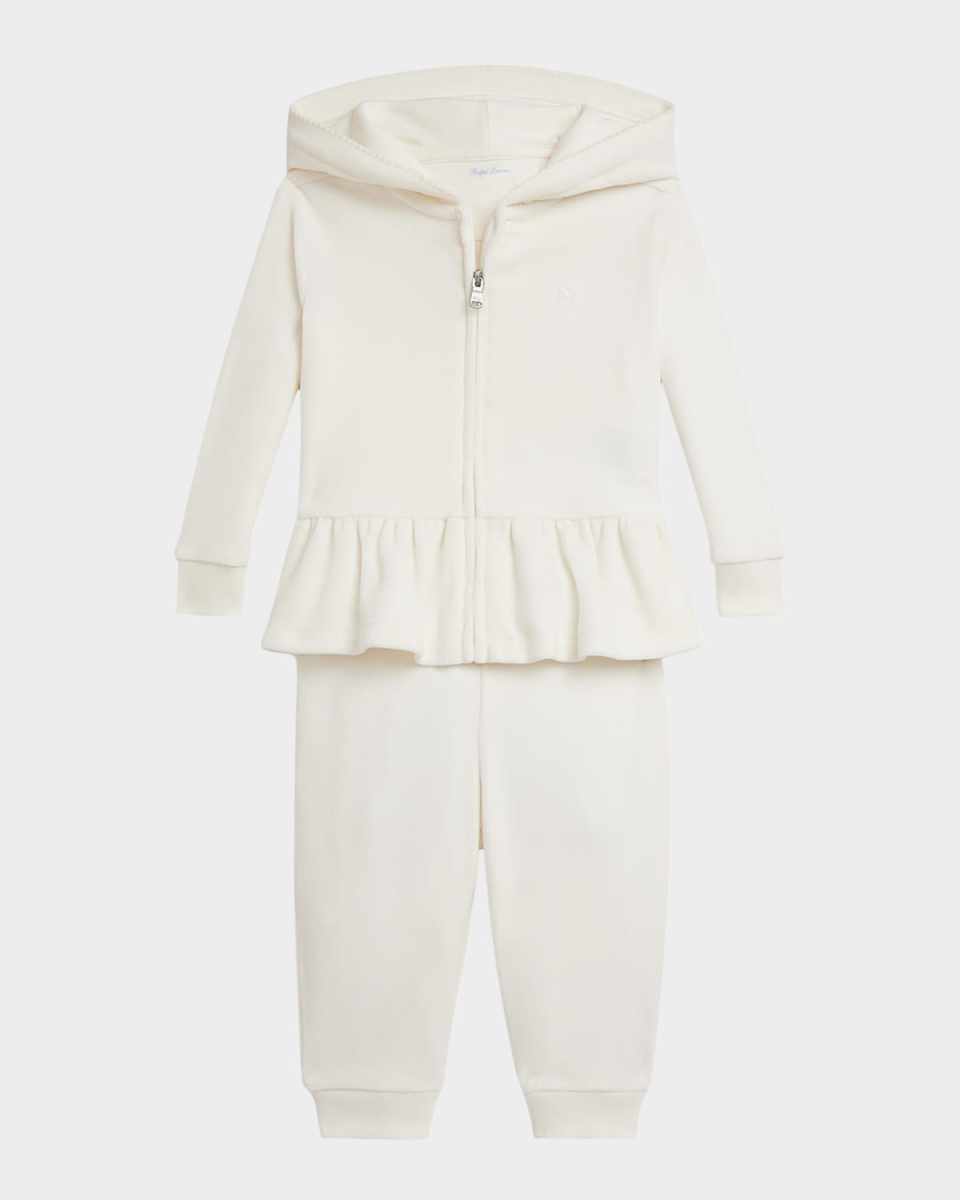 Girl's Peplum-Hem Hoodie & Jogger Pants Set, Size 3M-